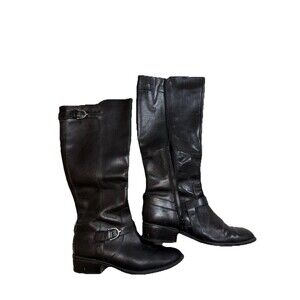 RALPH LAUREN Womens Size 7B MARGARITE Black Leather Zip Knee High Riding Boots